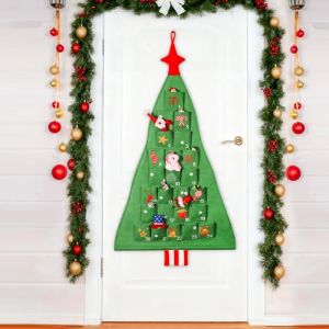 DPKOW 2025 Calendrier de l'Avent pour sapin de No&euml;l &agrave; remplir Tissu, 125 x 69 cm Calendrier de l'Avent Tapisserie &agrave; suspendre R&eacute;utilisable, decoration calendrier de No&euml;l avec 24 sachets en tissu (dpkow, neuf)