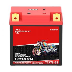 MOUDENSKAY Batterie Moto Lithium 12V Lithium Powersports Batterie avec BMS et affichage,51.2WH 4Ah 320CCA YTX7L-BS Batterie Lifepo4 Moto D&eacute;marrer la batterie,pour motos,ATV,UTV,Motoneige et plus (Tepure, neuf)