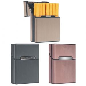 &Eacute;tui &agrave; cigarettes l&eacute;ger, bo&icirc;te &agrave; cigarettes en aluminium, &eacute;tui &agrave; cigarettes en m&eacute;tal, avec interrupteur magn&eacute;tique, &eacute;tui &agrave; cigarettes pour homme et femme (gris, or rose, champagne) (wodungood, neuf)