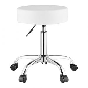 VEVOR Tabouret à roulettes, capacité Poids 204 kg, Rond Tabouret Roulant, Hauteur réglable 55-71 cm, Chaise de Travail pivotante en Cuir PU épais, pour Salon, Spa, Massage, Tatouage, Clinique, Blanc (New Clear VEVOR, neuf)