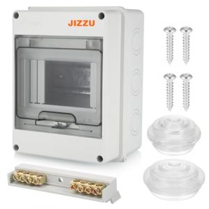 JIZZU Coffret Electrique Etanche, Bo&icirc;tier de Bo&icirc;te de Distribution Exterieur IP65 5 Modules avec Terminaux et Rails Int&eacute;gr&eacute;s, Support Rail DIN, pour l'ext&eacute;rieur, Industriels, Postes de Charge (JIZZU EU, neuf)
