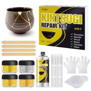 Kintsugi Kit de Réparation - Colle Porcelaine pour la Réparation de Poterie et de Porcelaine, Résine de Réparation pour Céramique Adaptée aux Bols, Assiettes, Vases, Cadeaux Significatifs pour DIY (Limino, neuf)