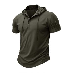 MakingDa Sweat à capuche athlétique à manches courtes pour homme - Pull à capuche tendance - Pull à capuche boutonné - Coupe musclée - Léger - Hip Hop - Course à pied - Boxe - Randonnée - Sport, vert (Color Rush, neuf)