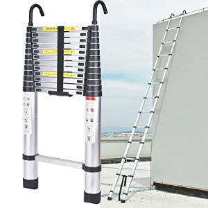 6.2M &Eacute;chelle T&eacute;lescopique avec 2 Crochets Amovibles Portable &Eacute;chelle Pliant en Aluminium Telescopic Ladder EN131 pour Attic/Grenier 150kg Charge (Couleur d'origine Argent) (G-Star888, neuf)