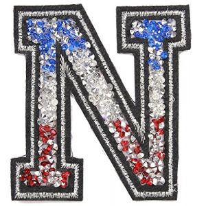 Écusson Patch Badge strass Brodé ecusson lettre alphabet thermocollant lettres en strass 8-10 cm N FRANCE couleurs Tricolore (B2SEE LTD avec TVA francaise et livraison LaPoste, neuf)