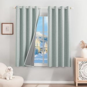 Runy&eacute;la 100% Rideau Occultant Thermique Isolant Anti Froid 120x140, Lot de 2 Lin Rideaux Fen&ecirc;tre Opaques &agrave; Oeillets Vert Sauge Anti Chaleur UV Bruit, Int&eacute;rieurs Decoration Dressing Salon Chambre (Runi-EU, neuf)