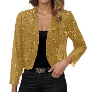 Veste Paillettes Femme Courts Ouvert &agrave; Manches Longues Veste Brillant Manteau &agrave; Sequins Disco F&ecirc;te Clubwear Cardigan Brillant El&eacute;gant Blouson pour Soir&eacute;e Cocktail C&eacute;r&eacute;monie F&ecirc;te Danse (Z1-Yellow, S) (LDpOIQta, neuf)