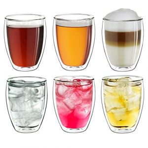 Creano Verre thermique XXL à double paroi 400 ml, verre à café/verre à thé/latte macchiato extra large résistant à la chaleur en verre borosilicaté, lot de 6 (Creano, neuf)