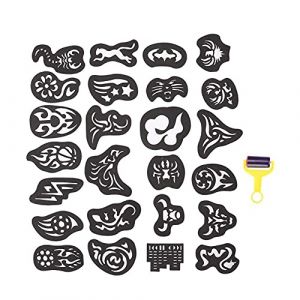 25pcs pochoir de tatouage de cheveux, modèle de tatouage de cheveux, tatouages ​​temporaires faux tatouages ​​autocollants de tatouage d'art corporel tatouages ​​de transfert noir pour les bras épaule (Nisinet, neuf)