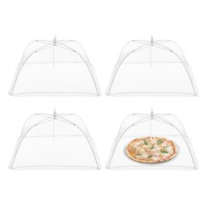 Dzmuero Cloche alimentaire anti insectes, 4 Cloche anti mouche, Cloche alimentaire pliable, Housse pliable pour cuisine et extérieur, bord en dentelle, empêche les mouches et insectes (Blanc, 32*32cm) (Tinra, neuf)