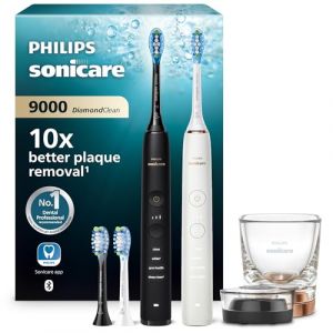 Philips Sonicare DiamondClean 9000 &ndash; Brosses &agrave; dents &eacute;lectriques connect&eacute;es pour une meilleure hygi&egrave;ne des dents et des gencives, Noir Rose or, Lot de 2, mod&egrave;le HX9914/61 (H2O DISTRI, neuf)