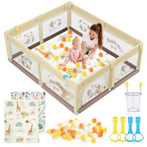 SOFTHOM Parc B&eacute;b&eacute; 150x180cm avec Tapis Pliable, Parc de Jeu pour B&eacute;b&eacute; avec Fond Antid&eacute;rapant et Filet Respirant, Aire de Jeu Stable et S&ucirc;re pour Int&eacute;rieur et Ext&eacute;rieur (SOFTHOM, neuf)