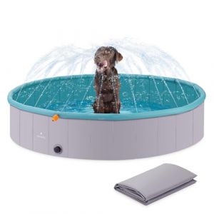 Navaris Piscine Chiens - Bassin XXL PVC Portable Pliable Extérieur avec Arroseur Intégré - Baignoire Ø 160 x 30 cm Pataugeoire Chien Petit Gros (KW-Commerce, neuf)