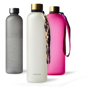 MAMEIDO Gourde 1l - Bouteille d'eau Design Plastique avec Marqueur de Temps de Motivation, sans BPA, étanche (Ivory Beige Gold, 1000ml) (RM COMMERCE, neuf)