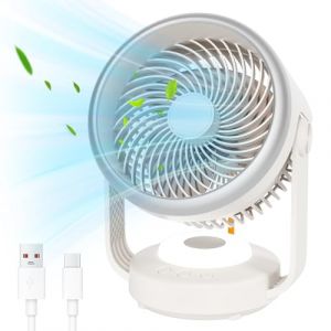 GuKKK Ventilateur Ultra Silencieux, Portable Ventilateur de Table, 5400mah Ventilateur Circulateur d'Air pour Bureau Avec 4 Vitesses et Inclinaison Réglable, Ventilateur Circulateur d’Air Chambre (Bananheim Solutions KFT., neuf)