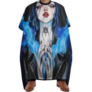 Cape de Coiffure Art de fille gothique bleu glace et feu, nettoyage facile Tablier de Coiffure Réglable Cape de Coupe de Cheveux pour Couper Salon 140X168cm (guangzhouchengzemaoyizhongxingerenduzi, neuf)