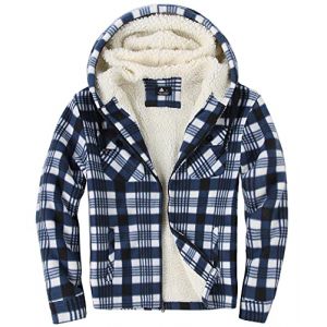 JACKETOWN Chemise à Carreaux pour Homme Chemise Thermique en Polaire pour Homme Longues à Carreaux avec Fermeture éclair Doublure en Polaire Veste d'hiver Hoodies Veste de flanelle Chaud (CongHuiQiang, neuf)