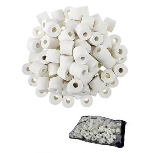 HUVZOR 500 g de média filtrant pour aquarium, tubes et anneaux en céramique, améliore efficacement le traitement de l'eau et l'aération de l'aquarium, comprend un filet filtrant (Volumetech OU, neuf)