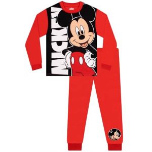 Disney Mickey Mouse Pyjama Gar&ccedil;on, Ensemble Pyjama Long Mickey Mouse, Pjs Chaud Enfant Hiver, Rouge 3-4 Ans (Character FR, neuf)