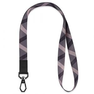 HONZUEN Courroie de Cou de Lanière avec Metal Clip et Cuir Véritable, Cordon Tour de Cou Lanyard Idéale pour Clés, Badge D'identification, Porte Badges, USB(Marron Plaid) (He Ebb, neuf)