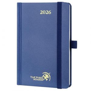POPRUN Agenda de Poche 2026 A6 Semainier 16 x 10,5 cm - Couverture Rigide Spirale, Petit Agenda, D'Jan 2026 à Déc 2026-12 Mois, Poche intérieur, Papier 100 g/m², Bleu marine-NB (Time Works Wonders, neuf)
