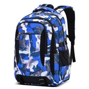 Tanou Sac &agrave; Dos pour Gar&ccedil;ons Adolescents, Cartable Primaire de Grande Capacit&eacute; pour le Coll&egrave;ge, Sac College Garcon Motif Camouflage &agrave; la Mode pour l'&Eacute;cole et les Voyages, Bleu Blanc (Tanou Bagages, neuf)