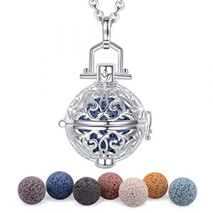 CELESTIA Femmes Aromathérapie Collier d'huiles Essentielles Bijoux Apaisants, Diffuseurs de Fragrance Parfum, Vintage Pendentif avec 7 Lave Perles (CELESTIA, neuf)