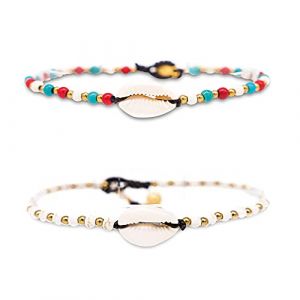 Made by Nami Bracelet de cheville surfeur avec perles pour femme et fille - Accessoire de festival et de plage fait à la main - Goa Hippie - Bracelet de cheville multicolore oriental, zwischen 23 und (alexpura, neuf)