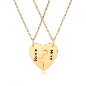 OTXIXTO Collier Personnalis&eacute; C&oelig;ur pour Hommes Femmes Puzzle C&oelig;ur Collier Assorti pour Couples Acier Inoxydable Gravure Nom/Date Ensemble Collier Pendentif Coeur avec Pierre de Naissance - D3 (OTXIXTO, neuf)
