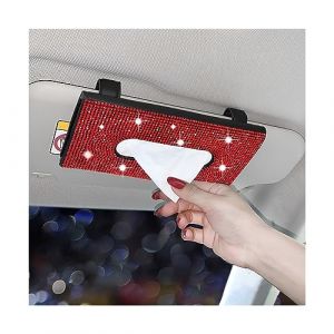 JNNJ Bo&icirc;te &agrave; mouchoirs pour Pare-Soleil, Bling Bling Porte-Mouchoirs de Voiture, Bo&icirc;te &agrave; Mouchoirs Voiture Porte-Papier pour Pare-Soleil Voiture Fait &agrave; la Main avec Cristaux &eacute;tincelants(Rouge) (KJHmaoyi, neuf)