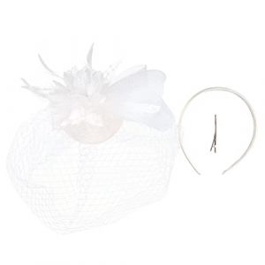 Chapeau bibi pour filles et femmes - Bandeau vintage en maille avec plumes - Accessoires pour cheveux - Tendance et élégante - Pour mariage - Style rétro et élégant - Blanc - Taille unique (fhjvbt, neuf)