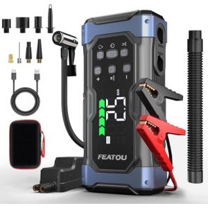 7000A Booster Batterie Voiture avec Gonfleur, Chargeur Demarreur Booster de Batterie Voiture Tous Essence et 12L Diesel, Charge Rapide 30 W, Portable Démarreur d'halloween avec 12V Compresseur (Topcar1, neuf)