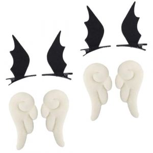 VALICLUD 4 Paires de Barrettes &agrave; Cheveux Ailes d'Ange Blanc et Ailes de D&eacute;mon Noir Accessoires de D&eacute;guisement Cosplay pour Filles Pinces D&eacute;coratives pour F&ecirc;tes et Halloween (Cedongh, neuf)