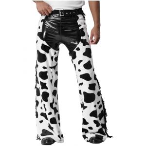 Alvivi Chaps Costume Cow-Boy Ouvert Entrejambe Homme Chaps Pantalon De Cow-Boy Western &Agrave; Franges Carnaval Rave Clubwear Noir Blanc L (Acfunny-eu, neuf)