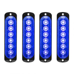 4pcs 12-24V Ultra Mince Voyant Barre D'alarme Stroboscopique d'urgence Lampe- 6 LEDS Bande lumineuse D'avertissement de Flash Camion Moto Voiture - Bleu (yifengshun, neuf)