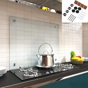 Melko Écran de protection anti-projection en verre - Panneau de cuisinière - Verre trempé de sécurité de 6 mm - Fond mural avec matériel de fixation inclus., Verre, Transparent, 100 x 55 cm (MELKO24, neuf)