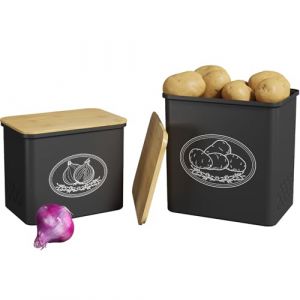 Lifewit Rangement Pomme de Terre Lot de 2, Grande Boite Oignons avec Couvercle et Des Trous de Ventilation, Bo&icirc;tes de Legumes Rangement Cuisine en Plastique Empilables, Noir (Lifewit Home FR, neuf)