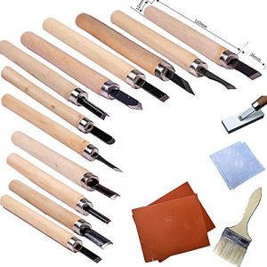 Fycooler Ciseaux à Bois, 18 in 1 Outils Sculpture sur Bois, Kit Sculpture Bois avec 12 Couteau Sculpture Bois,Avec Pierre à Aiguiser - Pour Débutants Menuisier DIY Outils Sculpture sur Bois (Fycooler-FR, neuf)
