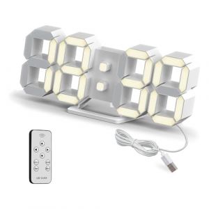 Deeyaple Horloge murale numérique LED 3D à intensité variable avec fonction snooze - USB 12/24 heures - Affichage de la date et de la température - Affichage en boucle - Télécommande - Veilleuse pour (Superjack, neuf)