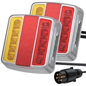 PROZOR 18 LED Feu Arrière pour Remorque avec Réflecteur 2pcs Feux de Remorque Vis Intégré E-marqué IP65 avec 7.5m Câble 7 Pin Connecteur Feux de Frein Arrière Rouge Ambre Blanc pour 12V Camion Van (PROZOR FR, neuf)