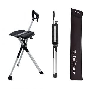 Ta-Da Chair Series 2 - Canne de Marche avec siège, Cadre léger en Aluminium, Tabouret Pliable Robuste (jusqu'à 136 kg), Facile à Plier, idéal pour randonnée et activités en Plein air - Noir, 92cm (STEP2GOLD, neuf)