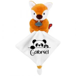 KDO MAGIC - Doudou personnalisé - Personnalisable avec Un prénom - Peluche personnalisée - Cadeau Naissance, garçon, Fille, bébé, Anniversaire (Panda, Renard) (KDO-MAGIC, neuf)