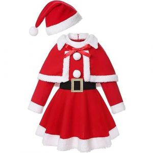 Robe de Noël Bébé Fille Costume Père Noël Robe Princesse Rouge Déguisement Mère Noël Tenue de Fête Noël + Bandeau Enfant Fille (extensivc, neuf)