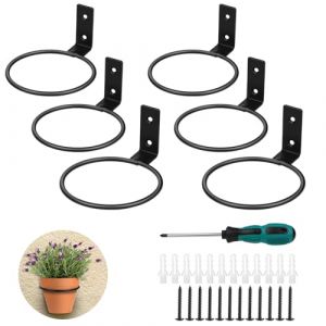 efuturetime 6 x Porte Plante Mural Interieur Exterieur Noir, Support Mural pour Pots 4 Pouces (Ø10cm), Porte-Pots Anneau en Métal avec Vis et Tournevis (efuturetime, neuf)