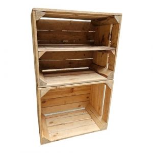 teramico Lot de 2 caisses en bois d'occasion vintage - Caisses à fruits/vin d'origine de la culture fruitière avec compartiment de rangement - 50 x 40 x 30 cm - 1 étagère longue (Teramico, neuf)