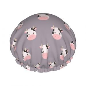 Bonnet de douche pour douche &ndash; Joli bonnet de douche double couche en forme de t&ecirc;te de vache de dessin anim&eacute; r&eacute;utilisable, imperm&eacute;able, grand bonnet de douche pour femme, bonnet de douche pour douche (Vosery, neuf)