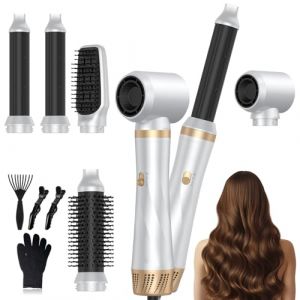 Souvik 5PCS Hair Tool Set, Brosse S&egrave;che Cheveux, Brosse Soufflante, Automatique Fer &agrave; Boucler, Thermal Brush, 3 Temp&eacute;ratures, pour Volume, Liss&eacute;s, Boucl&eacute;s pour Maison Voyage, Blanc (Souvik EU, neuf)