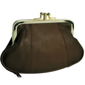 Porte-Monnaie R&eacute;tro Grand-M&egrave;re - Classique avec Double Fermoir - Cuir Agneau V&eacute;ritable (Fermoir Dor&eacute;, Kaki) (PROTRADE, neuf)