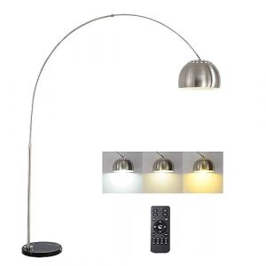 ACMHNC Lampadaire Arc, Lampadaire Sur Pied Salon, Réglable en Hauteur, Pivotant, E27 Lampe salon sur pied, Dimmable avec Télécommande, 3000k/4500k/6000k, Pied Marbre, Pour Canapé, Lecture, Chromé (junquan trading, neuf)