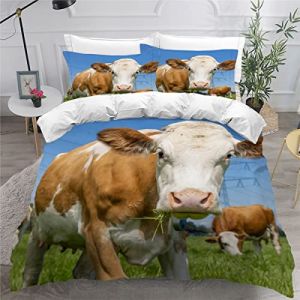 AKATIE La Vache Housse de Couette 200×200 Enfant Garçons Fille 3D Motif Parure de Lit Vache Animal Microfibre Housse de Couette 1 Personne avec 2 Taies d'oreiller 50x75 (haiyongshangmao, neuf)